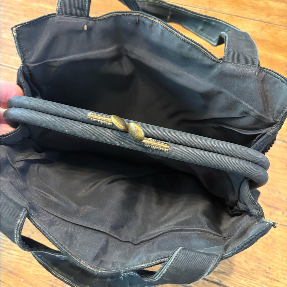 Vtg- 40’s Made in Usa Black Corde Double Top MCM Handbag Clutch - Picture 3 of 8